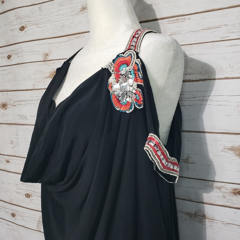 French Connection Lyndsey Cowl Neck Silk Dress – Black Floral Beaded, Size 6, NW